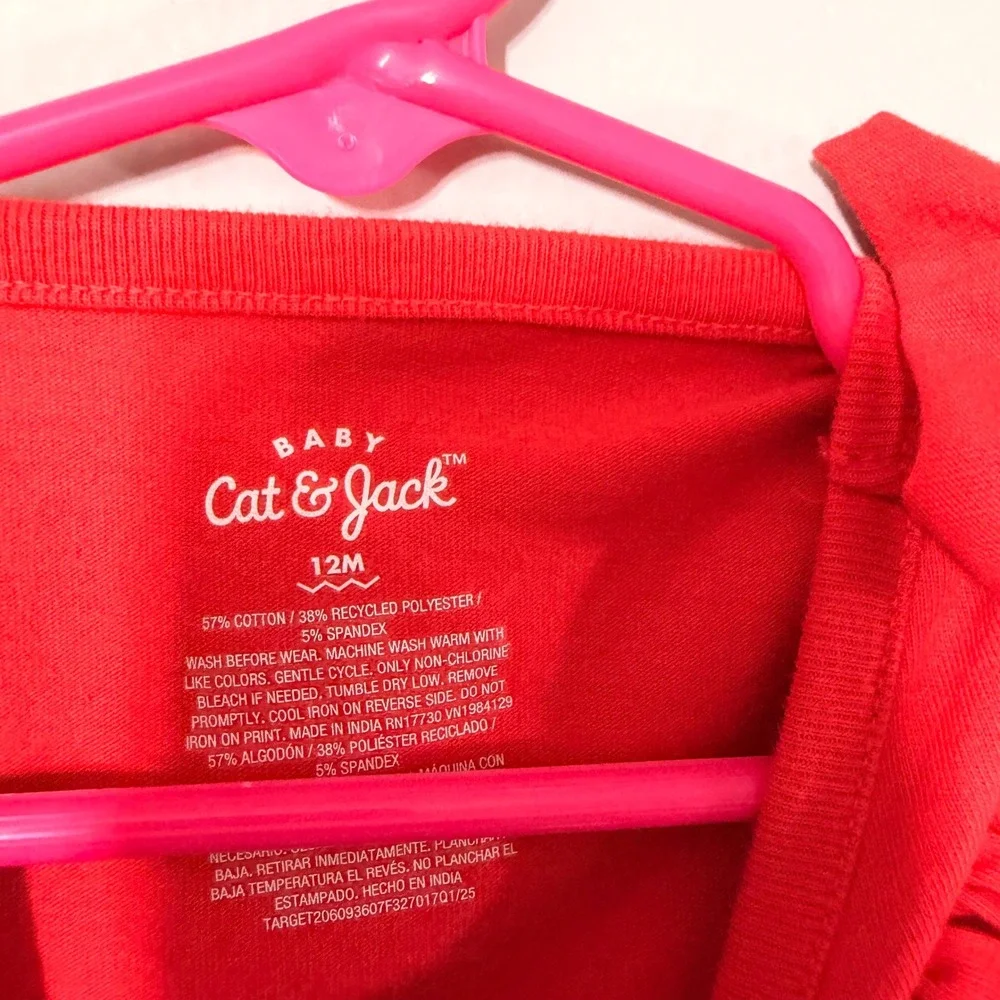 Cat & Jack Bodysuit Baby Girl 12M Red Excellent Ruffle Shoulder Sleeveless SNAP